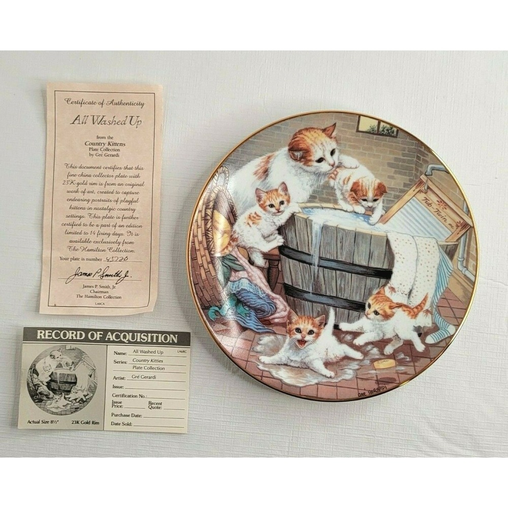 Vintage Country Kittens All Washed Up by Gre Gerrardi Porcelain Collectors Plate